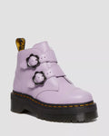 DR MARTENS Devon Flower Buckle Milled Nappa Leather Platform Boots