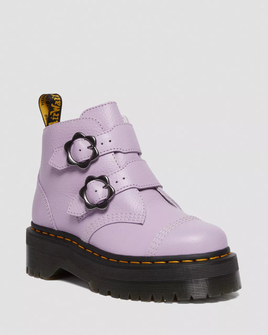DR MARTENS Devon Flower Buckle Milled Nappa Leather Platform Boots