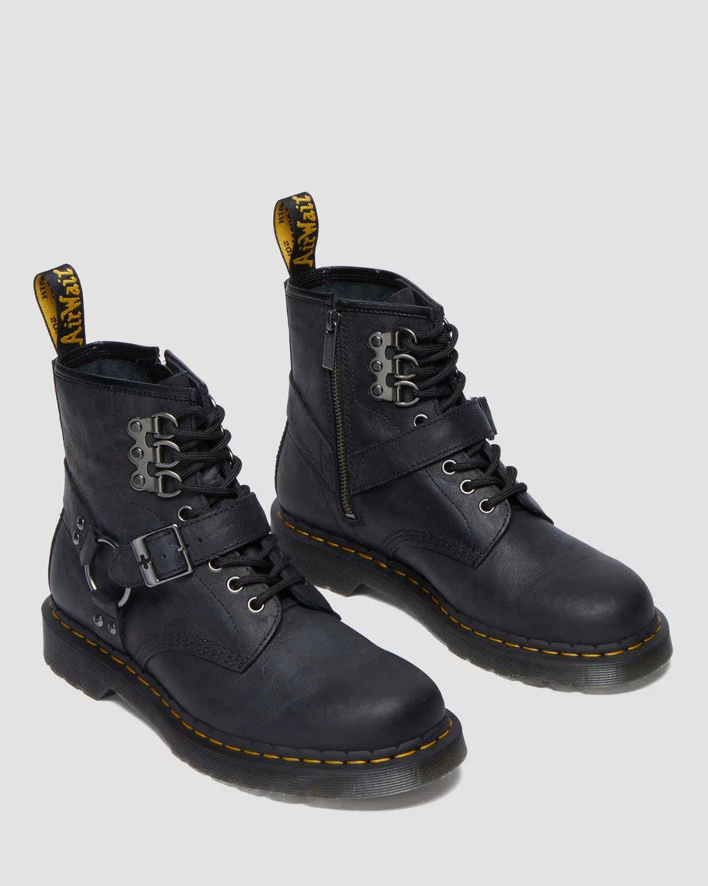 DR MARTENS 1460 Buckle Harness Leather Lace Up Boots
