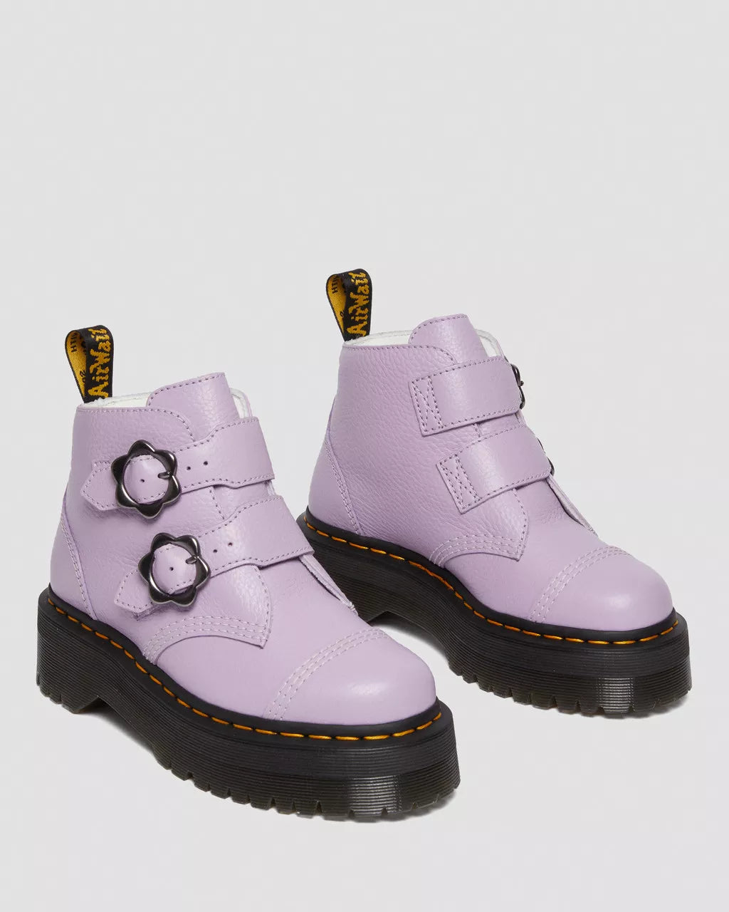 DR MARTENS Devon Flower Buckle Milled Nappa Leather Platform Boots
