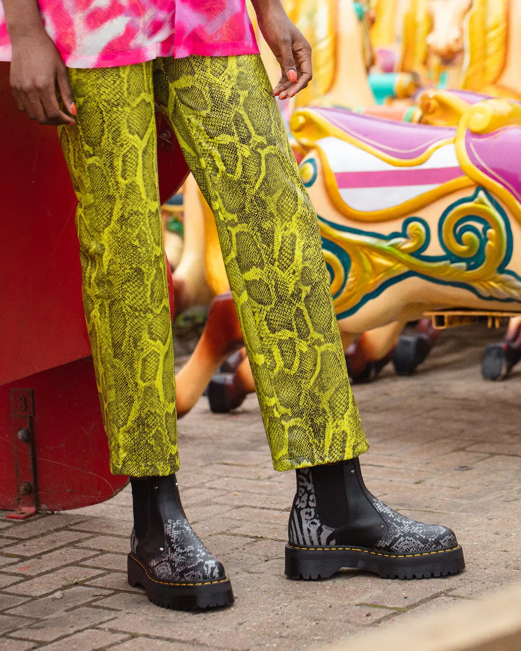 DR MARTENS 2976 Quad Platform Animal Print Boots