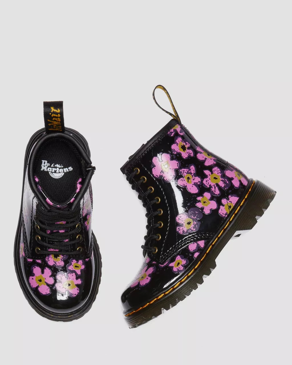 DR MARTENS Toddler 1460 Floral Patent Boots