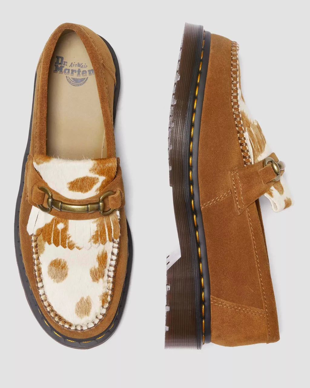 DR MARTENS Adrian Snaffle Hair-On Cow Print Suede Loafers