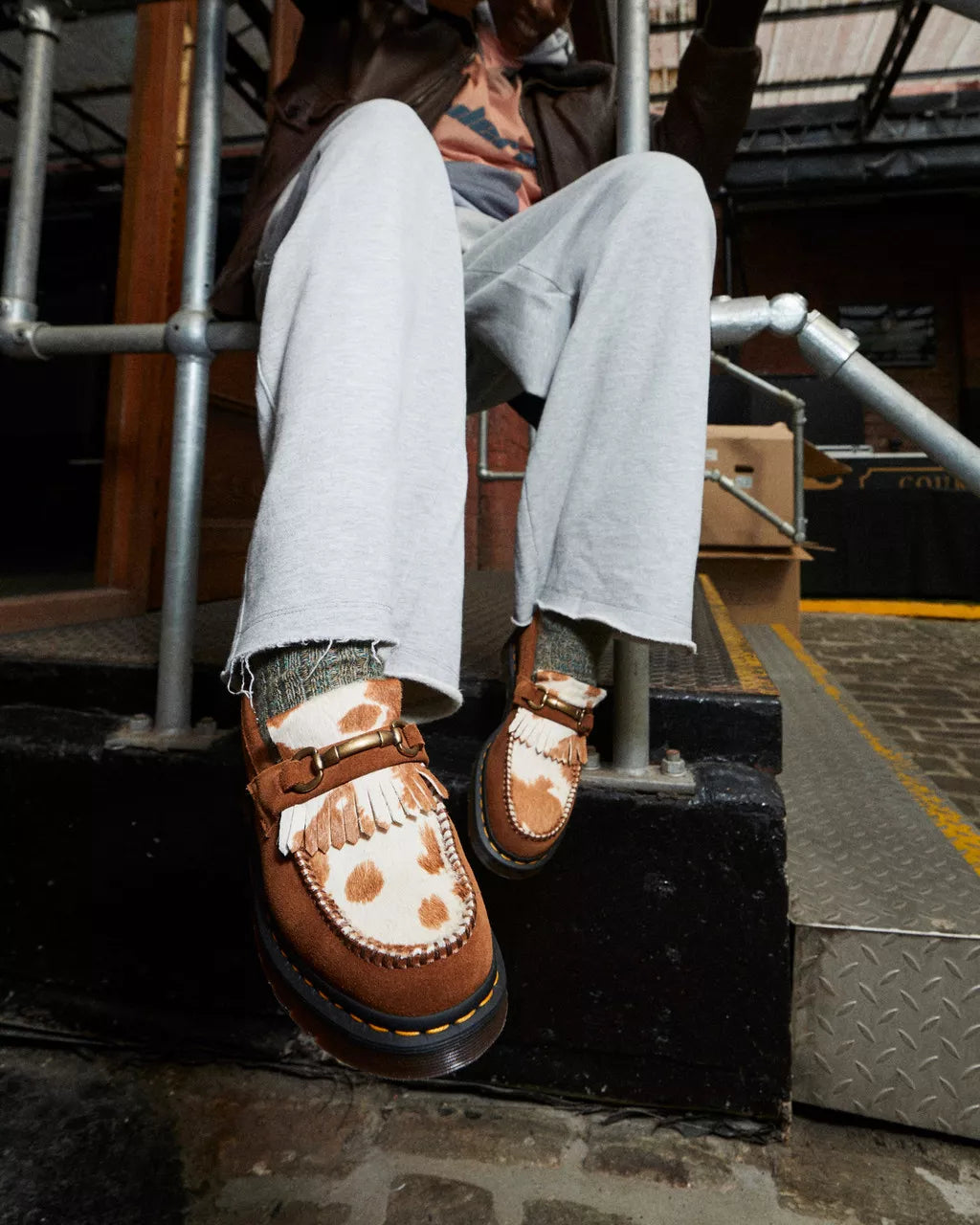 DR MARTENS Adrian Snaffle Hair-On Cow Print Suede Loafers