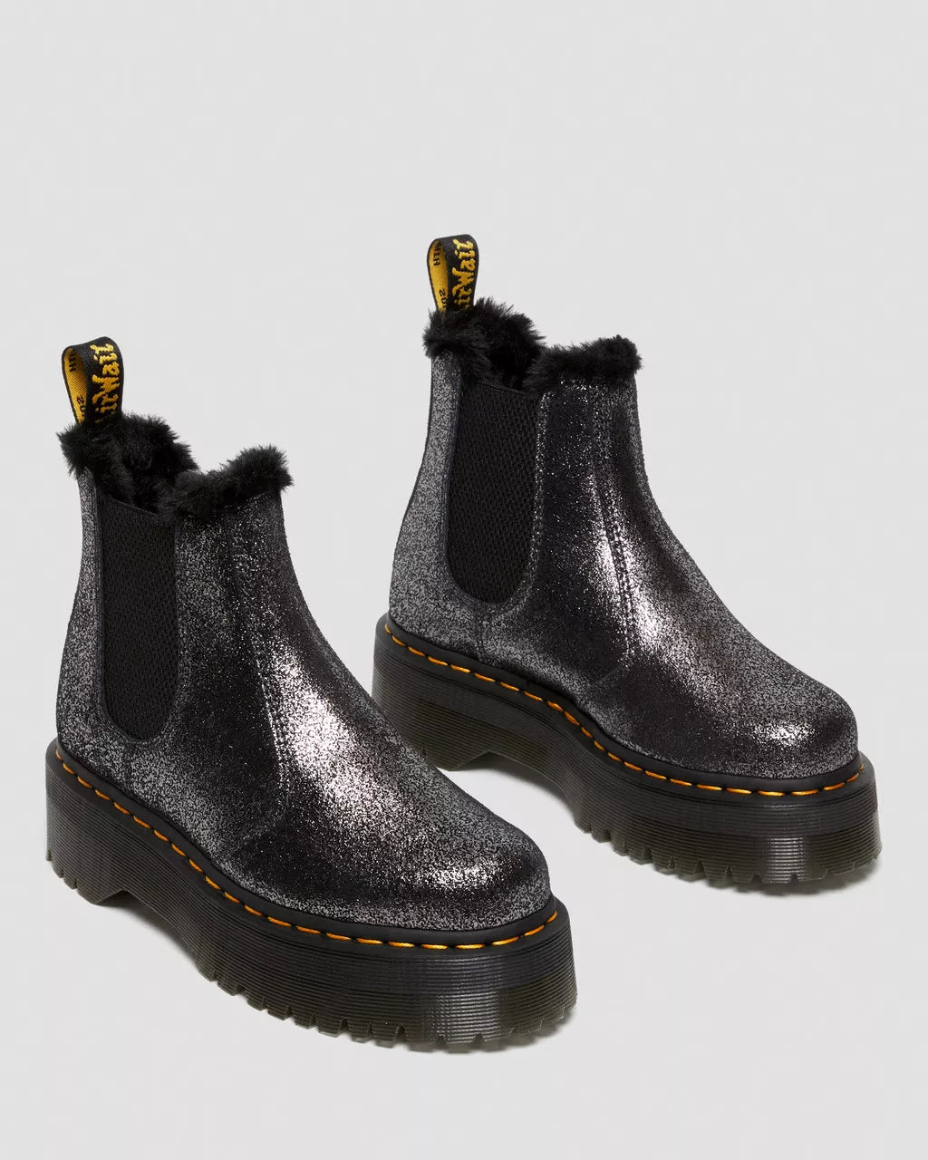 DR MARTENS 2976 Faux Fur-Lined Metallic Platform Chelsea Boots