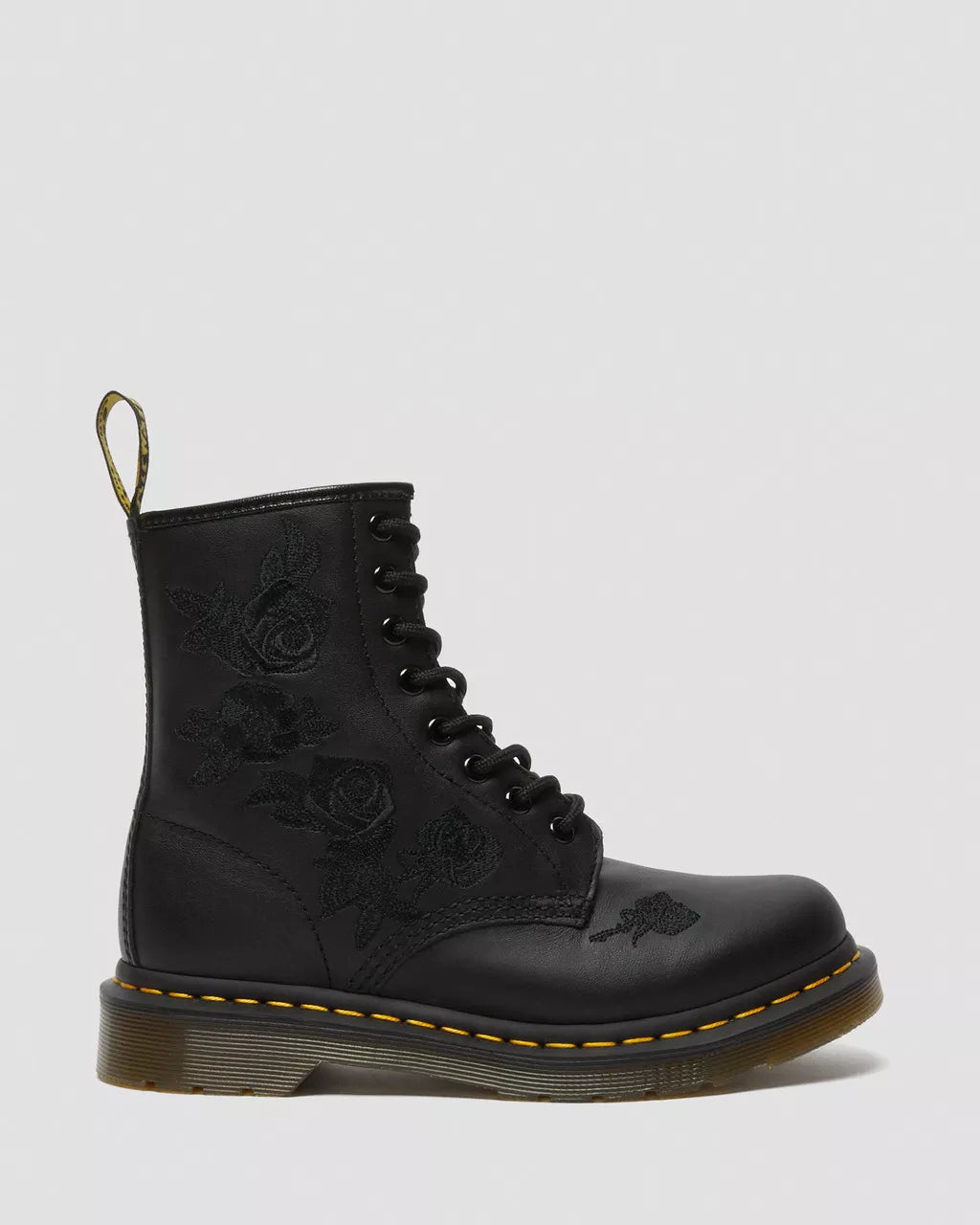 DR MARTENS 1460 Vonda Mono Floral Rose Leather Lace Up Boots