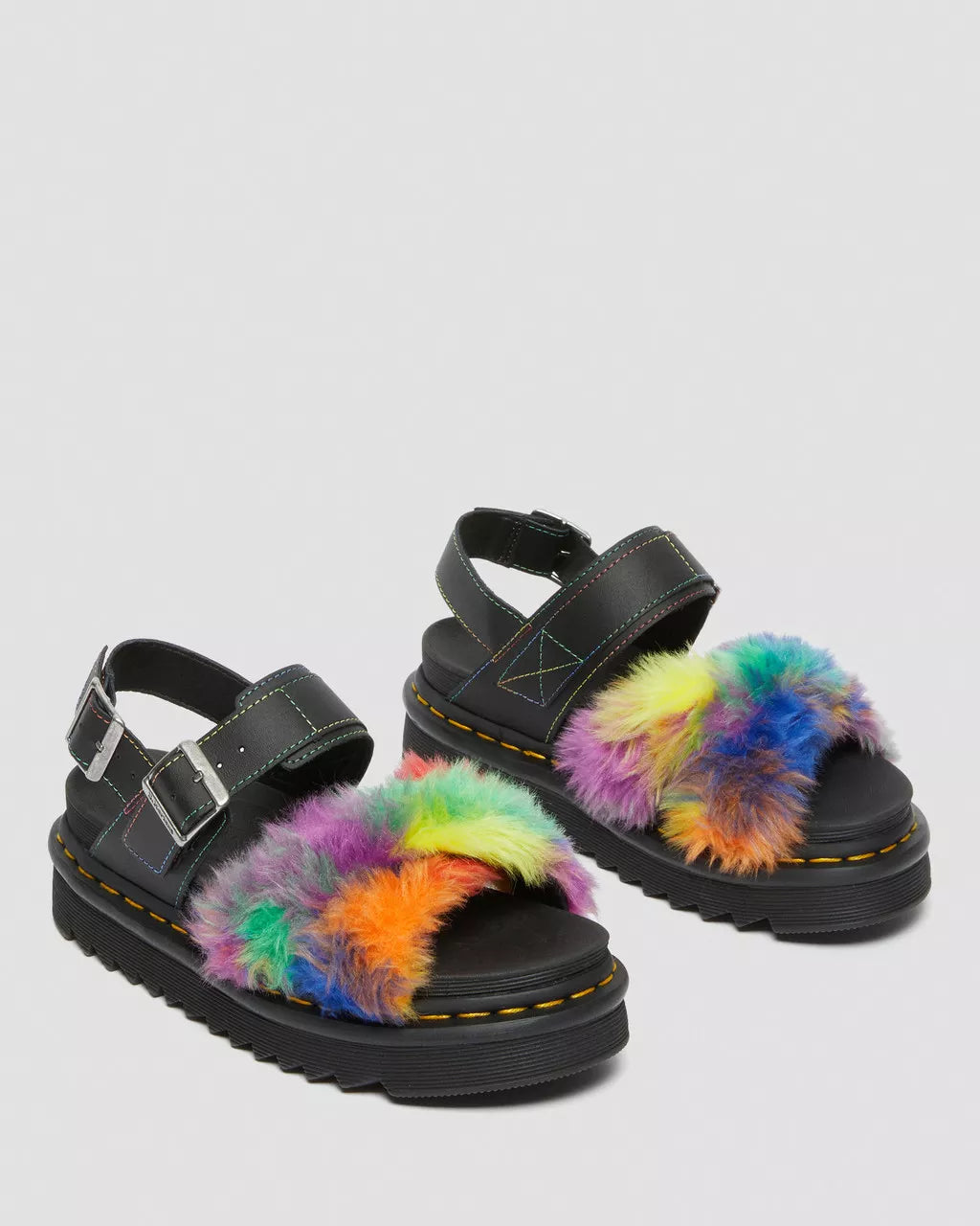 DR MARTENS Voss II Fluffy Faux Fur Leather Strap Sandals