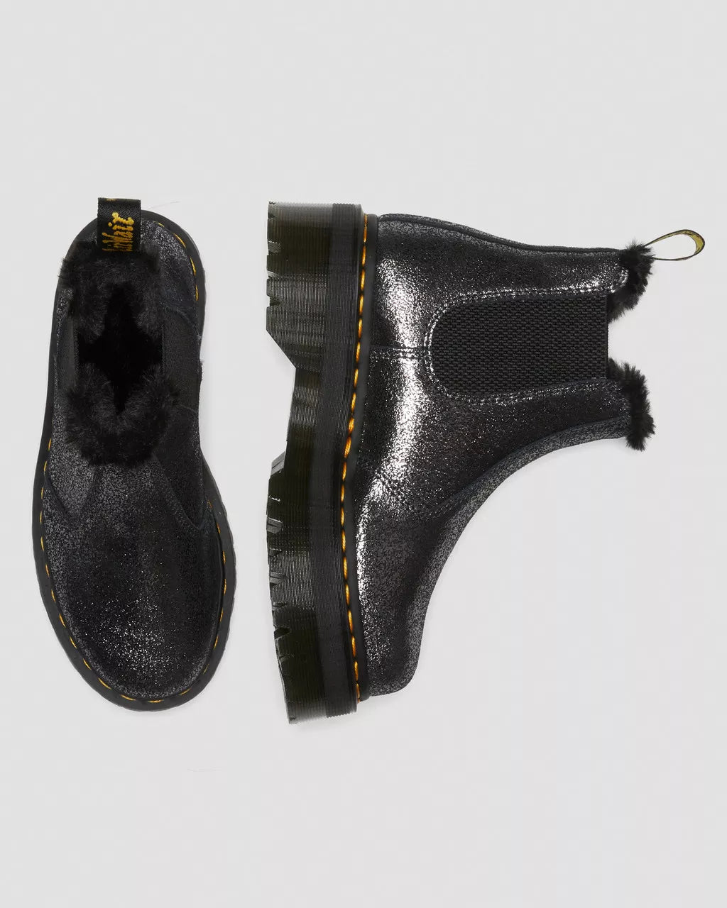 DR MARTENS 2976 Faux Fur-Lined Metallic Platform Chelsea Boots