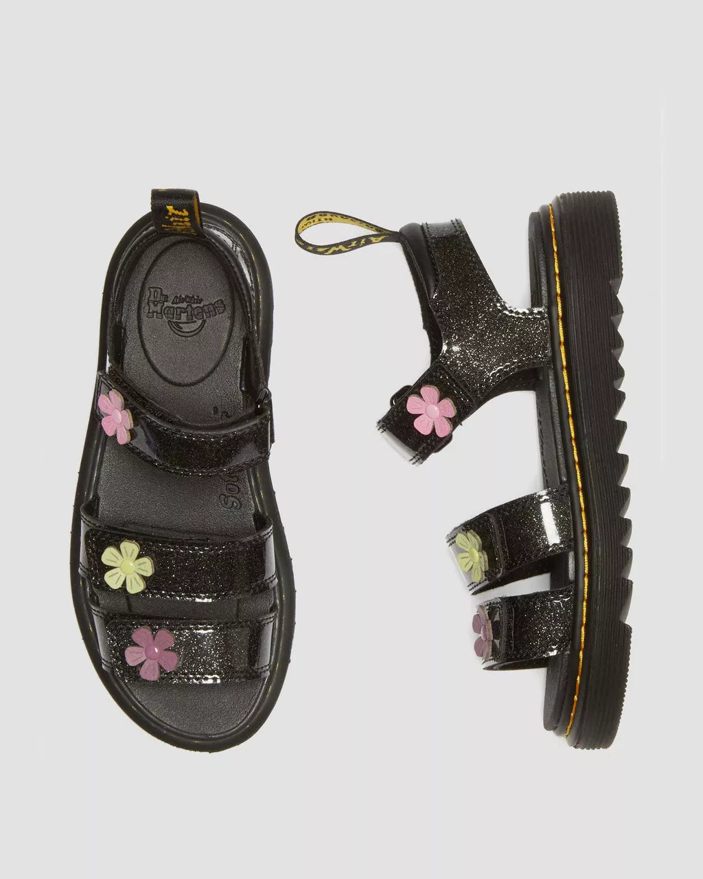 DR MARTENS Junior Klaire Coated Glitter Velcro Sandals