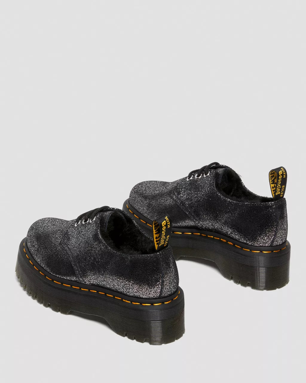 DR MARTENS 1461 Faux Fur-Lined Metallic Leather Platform Shoes