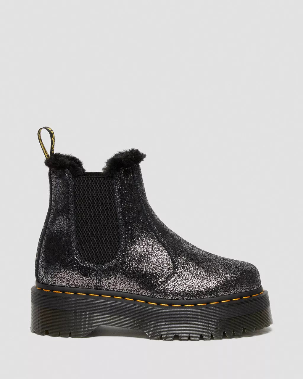 DR MARTENS 2976 Faux Fur-Lined Metallic Platform Chelsea Boots
