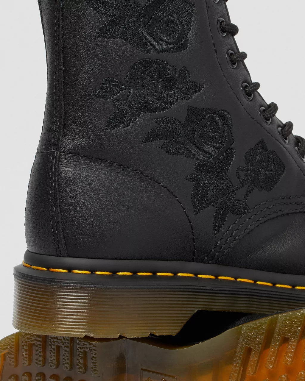 DR MARTENS 1460 Vonda Mono Floral Rose Leather Lace Up Boots