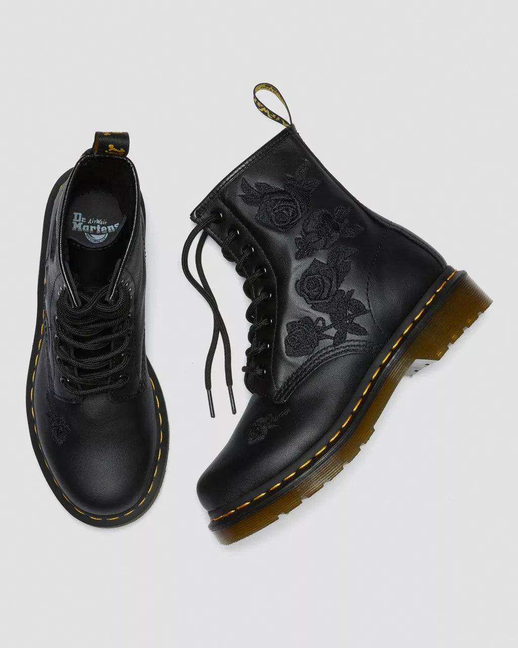 DR MARTENS 1460 Vonda Mono Floral Rose Leather Lace Up Boots