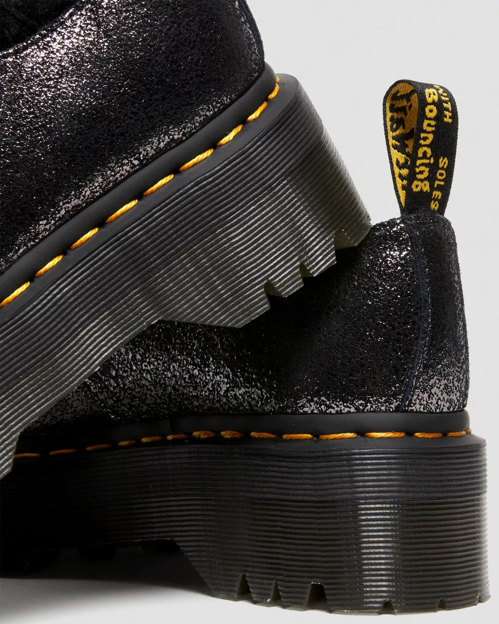 DR MARTENS 1461 Faux Fur-Lined Metallic Leather Platform Shoes