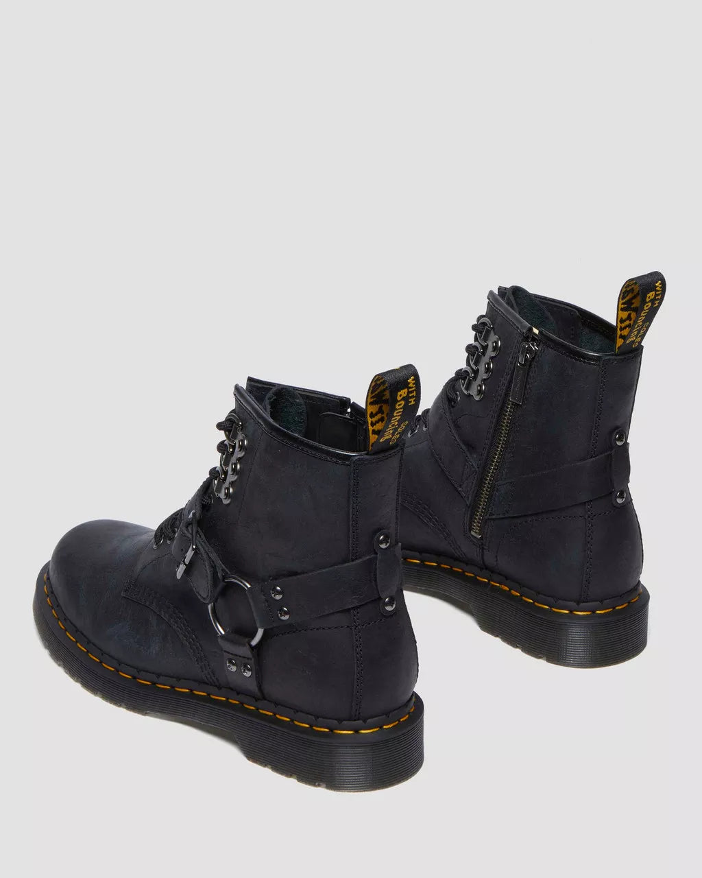 DR MARTENS 1460 Buckle Harness Leather Lace Up Boots