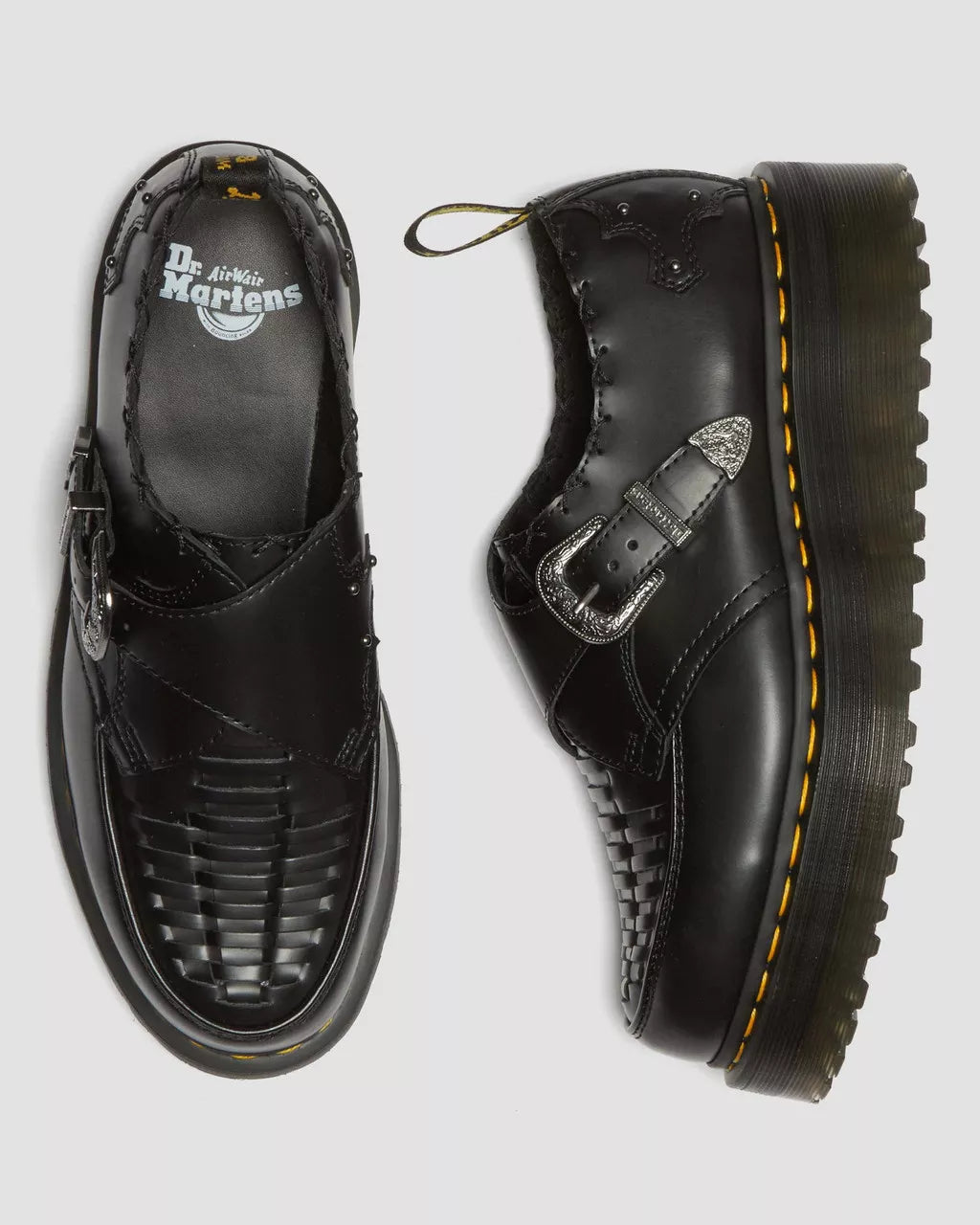 DR MARTENS Ramsey Woven Smooth Leather Platform Creepers
