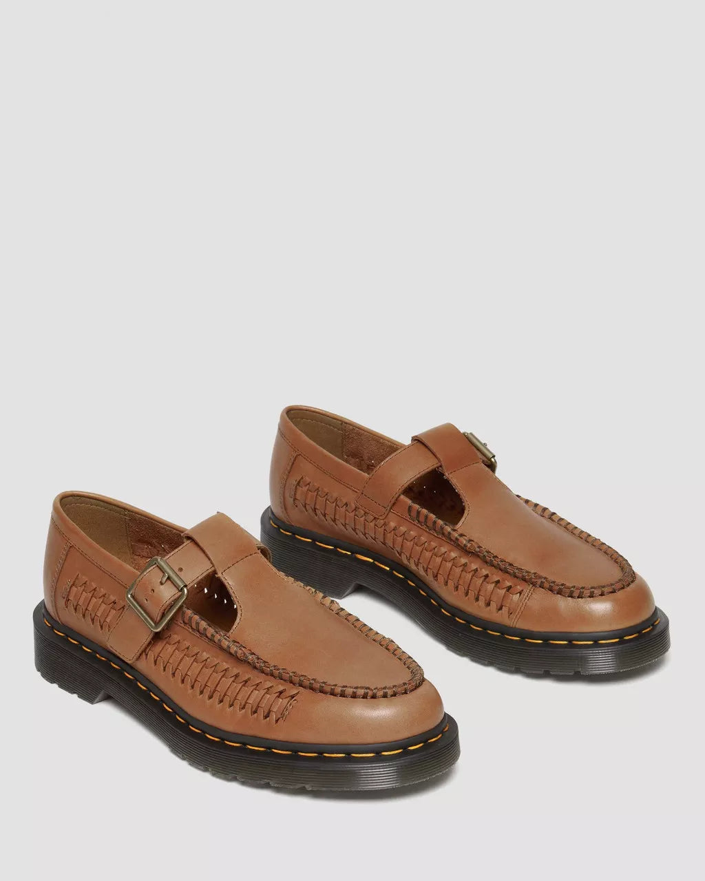 DR MARTENS Adrian T-Bar Woven Leather Mary Jane Shoes