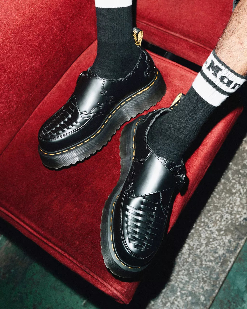 DR MARTENS Ramsey Woven Smooth Leather Platform Creepers